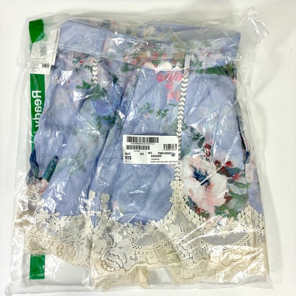 *SOLD* Zimmermann Everley Floral Belted Lace Trim Linen Shorts Light Blue NWT - Picture 15 of 17